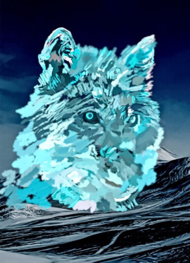 Digitale Kunst mit dem Titel "A blue wolf" von Shanny Ask Lasasa, Original-Kunstwerk, Digitale Malerei