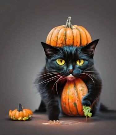 Digital Arts titled "Halloween Kitty Bla…" by Shar'S Art, Original Artwork, AI generated image