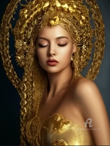 Digital Arts titled "Golden Goddess" by Shar'S Art, Original Artwork, AI generated image
