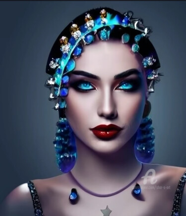 Artes digitais intitulada "Girl with Blue Head…" por Shar'S Art, Obras de arte originais, Imagem gerada por IA