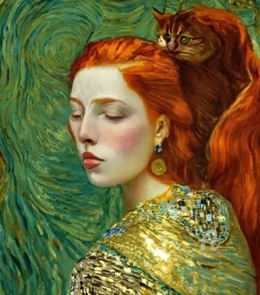 "One With My Kitty C…" başlıklı Dijital Sanat Shar'S Art tarafından, Orijinal sanat, AI tarafından oluşturulan görüntü