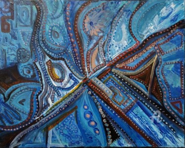 Painting titled "Beads on Blue" by Shar'S Art, Original Artwork, Acrylic