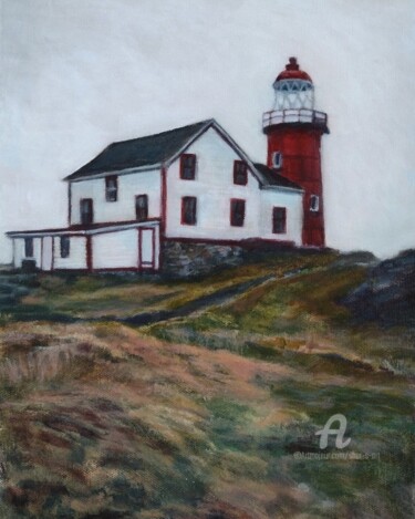 Painting titled "Ferryland Lighthous…" by Shar'S Art, Original Artwork, Acrylic Mounted on Wood Stretcher frame