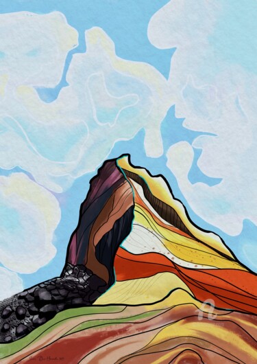 Digital Arts titled "A colorful mountain…" by Svein Ove Hareide, Original Artwork, Digital Painting