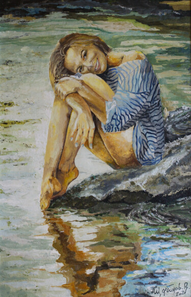 Peinture intitulée "Woman by the water" par Vyacheslav Shcherbakov, Œuvre d'art originale, Acrylique