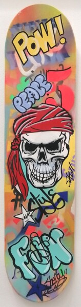 Γλυπτική με τίτλο "Skate Skull" από Shelby, Αυθεντικά έργα τέχνης, Ξύλο