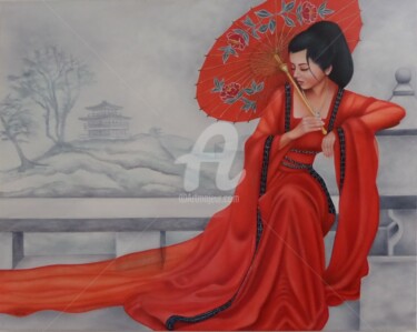 Painting titled ""L'attente"" by Shena Ajuelos, Original Artwork, Oil