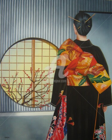 Peinture intitulée ""Kimono"" par Shena Ajuelos, Œuvre d'art originale, Huile