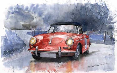 Malarstwo zatytułowany „Porsche 356 B Roads…” autorstwa Yuriy Shevchuk, Oryginalna praca, Akwarela
