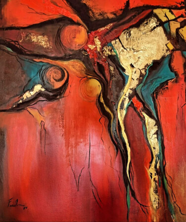 Painting titled "La création" by Farkhondeh Sheibanikia (Farah), Original Artwork, Oil Mounted on Wood Stretcher frame