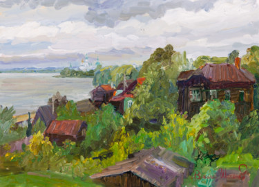 Painting titled ""Вид с валов на озе…" by Vasilii Shikhanov, Original Artwork, Oil
