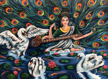 Painting titled "Goddess Saraswati S…" by Jessica Shilling, Original Artwork, Oil
