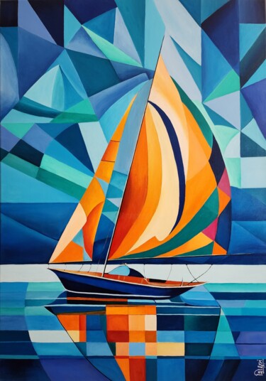 Painting titled "The Sailing Symphony" by Shilpi Dabral, Original Artwork, Acrylic Mounted on Wood Stretcher frame