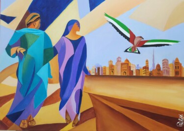 Pittura intitolato "You & Me: City of t…" da Shilpi Dabral, Opera d'arte originale, Acrilico Montato su Telaio per barella i…