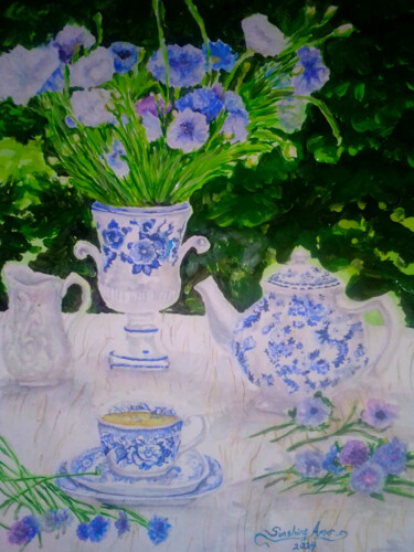 Pittura intitolato "Flowers in a vase S…" da Shinemarygrace, Opera d'arte originale, Acquarello