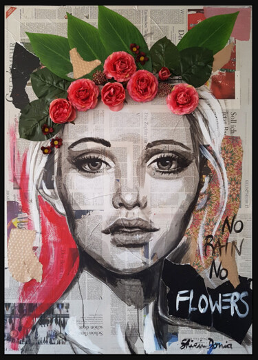Peinture intitulée "NO RAIN NO FLOWERS" par Shirin Donia, Œuvre d'art originale, Acrylique Monté sur Panneau de bois