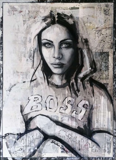 Painting titled "BOSS" by Shirin Donia, Original Artwork, Acrylic Mounted on Wood Panel