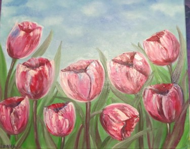Картина под названием "Romantic tulips" - Tatiana Shirova, Подлинное произведение искусства, Масло