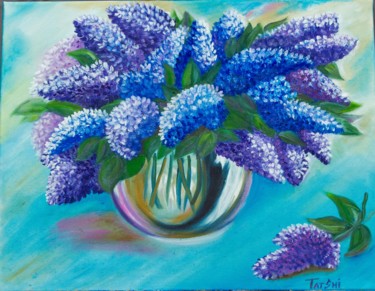 Картина под названием "Lilac on a turquois…" - Tatiana Shirova, Подлинное произведение искусства, Масло