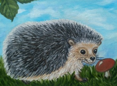 Pintura titulada "hedgehog and mushro…" por Tatiana Shirova, Obra de arte original, Oleo
