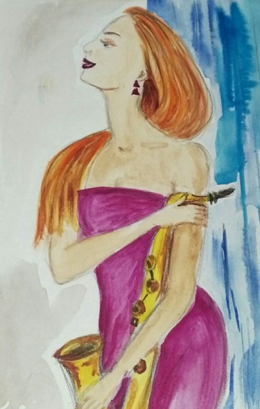 Painting titled "Girl" by Tatiana Shirova, Original Artwork, Watercolor