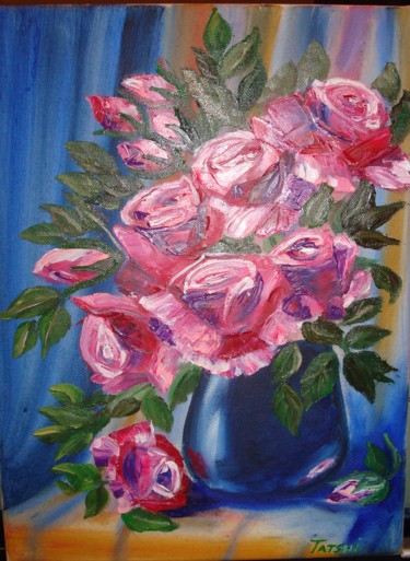 Картина под названием "Evening roses" - Tatiana Shirova, Подлинное произведение искусства, Масло