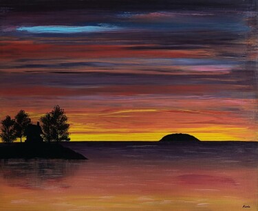 Painting titled "sunset island" by So Hyon Kim, Original Artwork, Acrylic