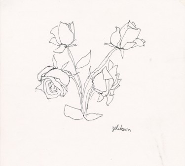 Drawing titled "E24 Roses" by Amos Zelikson, Original Artwork, Ink