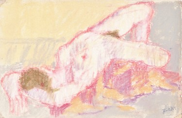 Drawing titled "P33 : Femme Nue Cou…" by Amos Zelikson, Original Artwork, Pastel