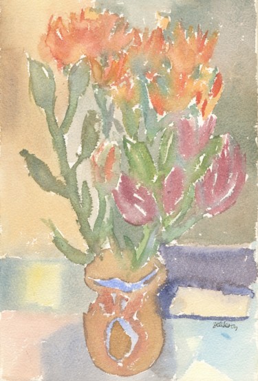 Peinture intitulée "A54 ; Bouquet" par Amos Zelikson, Œuvre d'art originale, Aquarelle