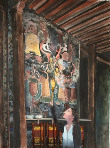 Pittura intitolato "Une peinture murale…" da Shoujie Sun, Opera d'arte originale, Acquarello