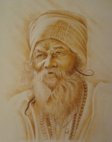 Картина под названием "Old Man Face painti…" - Shree Krishnam Arts Manish Vaishnav, Подлинное произведение искусства, Акрил