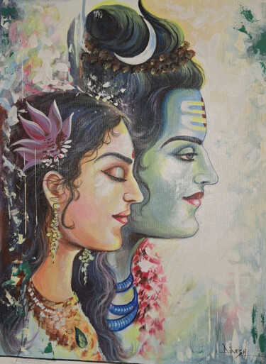 Peinture intitulée "Shiva painting, lor…" par Shree Krishnam Arts Manish Vaishnav, Œuvre d'art originale, Acrylique