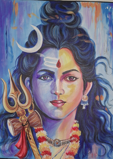 Картина под названием "lord Shiva art work…" - Shree Krishnam Arts Manish Vaishnav, Подлинное произведение искусства, Акрил