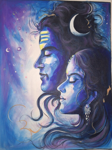 Painting titled "Shiva hand made pai…" by Shree Krishnam Arts Manish Vaishnav, Original Artwork, Acrylic