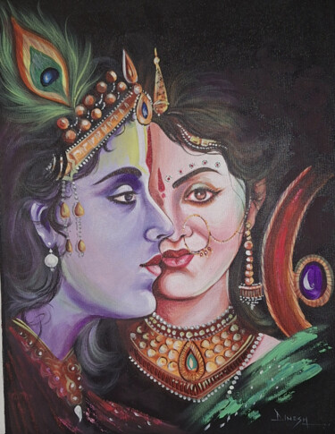 Painting titled "hand painted radha…" by Shree Krishnam Arts Manish Vaishnav, Original Artwork, Acrylic