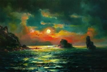 Картина под названием "Moon Night at Sea" - Vladislav Shurganov, Подлинное произведение искусства, Масло