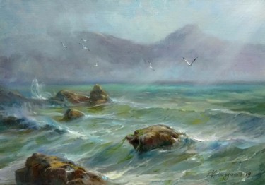 Painting titled "Rough sea" by Vladislav Shurganov, Original Artwork, Oil
