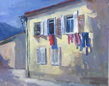 Painting titled "Summer noon, hot sh…" by Ekaterina Shuvalova, Original Artwork, Oil Mounted on Wood Stretcher frame