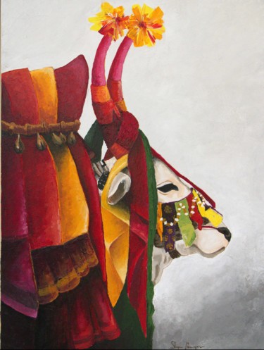 Painting titled "holy-cow-01.jpg" by Shynu Ponnariyan, Original Artwork, Acrylic