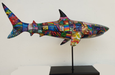 Sculpture intitulée "requin multicolor" par Siberil Rey, Œuvre d'art originale, Collages