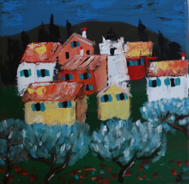 Pintura intitulada "Village provençal 2" por Sibylle Jauffret, Obras de arte originais, Acrílico