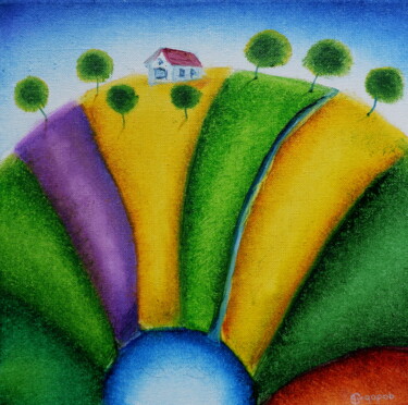 Peinture intitulée "Полосатый холм" par Oleg Sidorov, Œuvre d'art originale, Huile