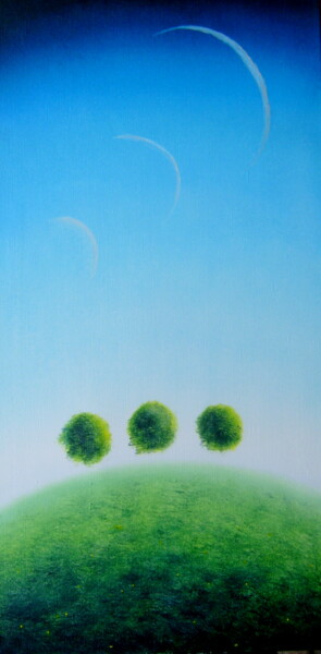 Картина под названием "Зелёная линия, пара…" - Олег Сидоров, Подлинное произведение искусства, Масло