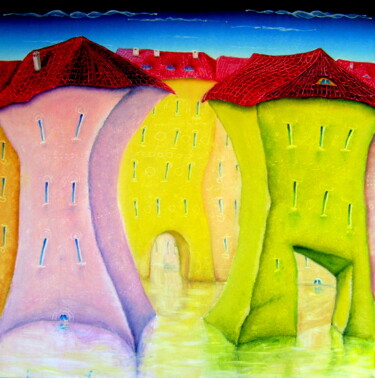 Картина под названием "Улица, Дом 113" - Олег Сидоров, Подлинное произведение искусства, Масло