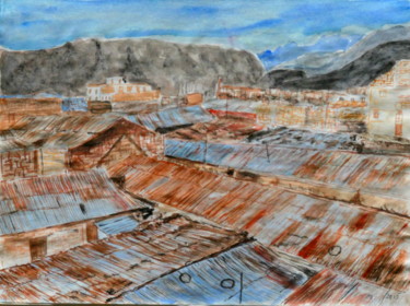 Pintura intitulada "Chivay Roofs - Peru" por Sieglinde (Siggy) Margarete Schitter, Obras de arte originais, Aquarela