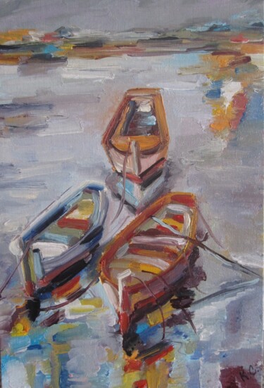 Ζωγραφική με τίτλο "boat oil painting o…" από Svitlana Klymenko, Αυθεντικά έργα τέχνης, Λάδι