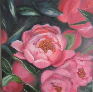 Pintura intitulada "pink peonies realis…" por Svitlana Klymenko, Obras de arte originais, Óleo