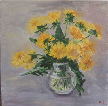 Pintura intitulada "Dandelions in a vas…" por Svitlana Klymenko, Obras de arte originais, Óleo