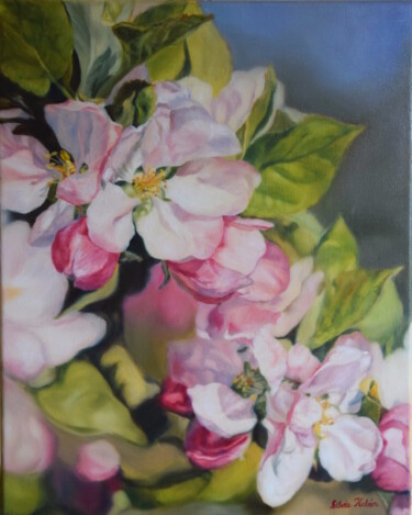 Malarstwo zatytułowany „Spring 2021 (Apple…” autorstwa Silvia Habán, Oryginalna praca, Olej Zamontowany na Drewniana rama no…